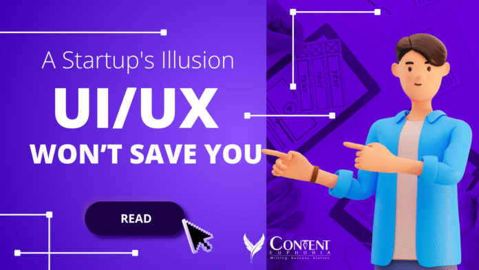 Startup UX Design banner with bold message on leadership